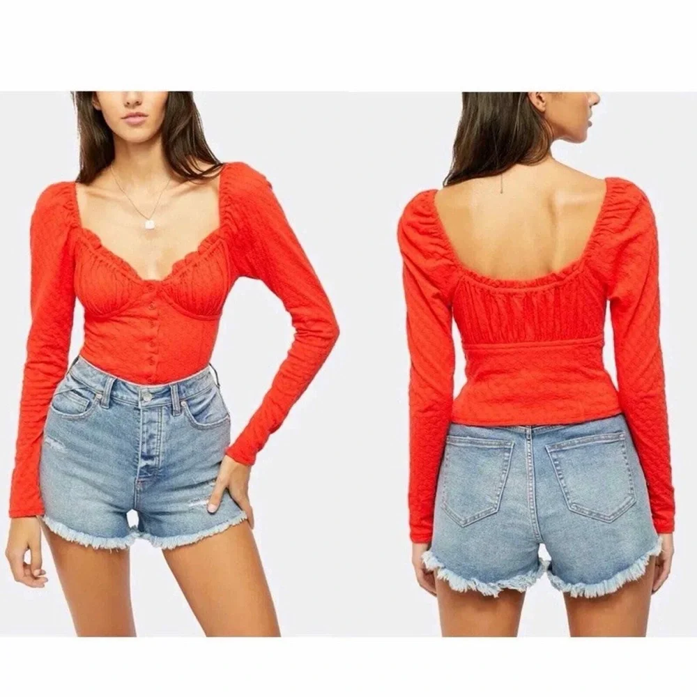 Free People Red Lady Bug Long sleeve top